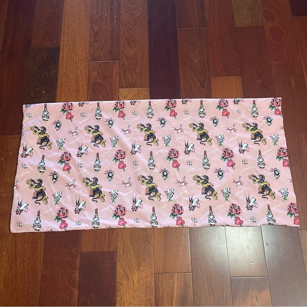 Ed Hardy Pillowcase Pink Tattoo Print Y2K Black Tiger Heart Skull Roses B37